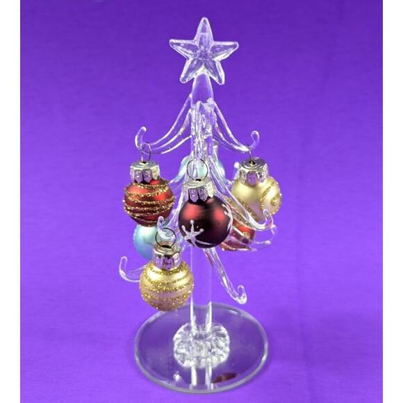 Handmade Other - Swung Art Glass Clear Christmas Tree Holiday Decor Mini Ornaments Artisan Gift